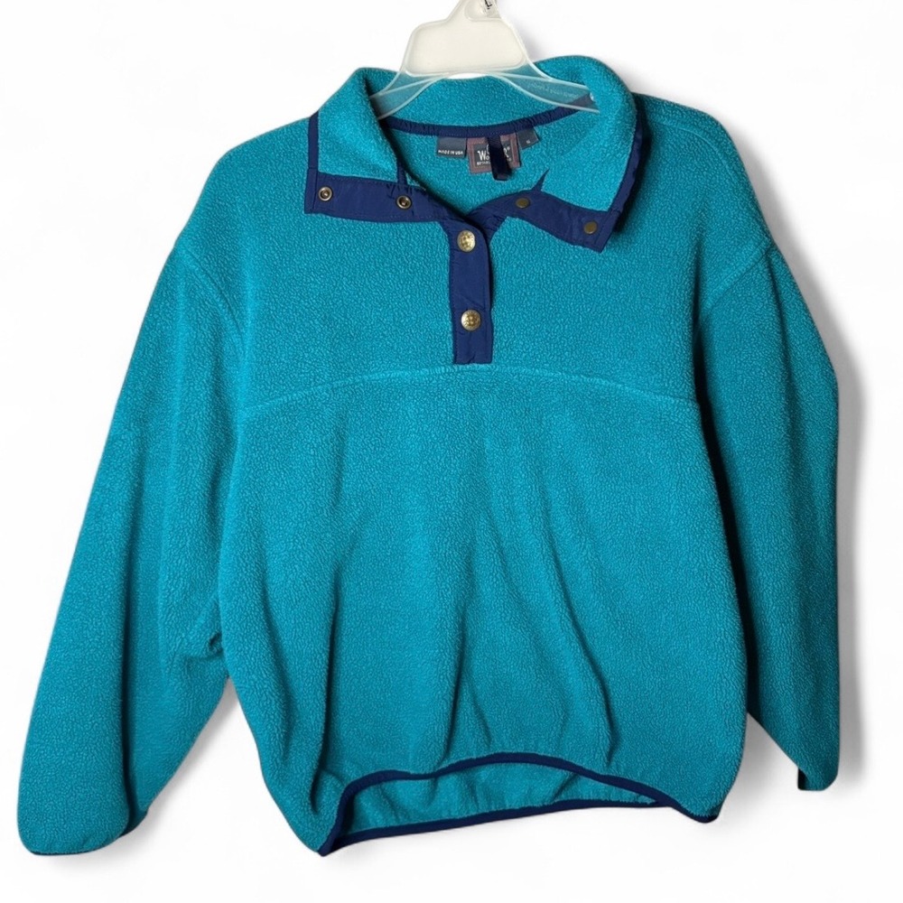 Vintage Woolrich Fleece Pullover Sweater Womens S Teal Oversized Made in USA‎